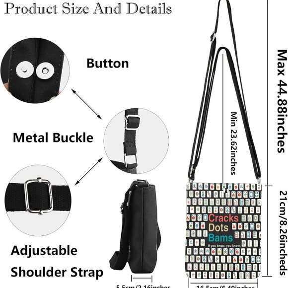 Elegant Mahjong Crossbody Bag - Compact Canvas Travel Accessory for Enthusiasts - Picture 2 of 7